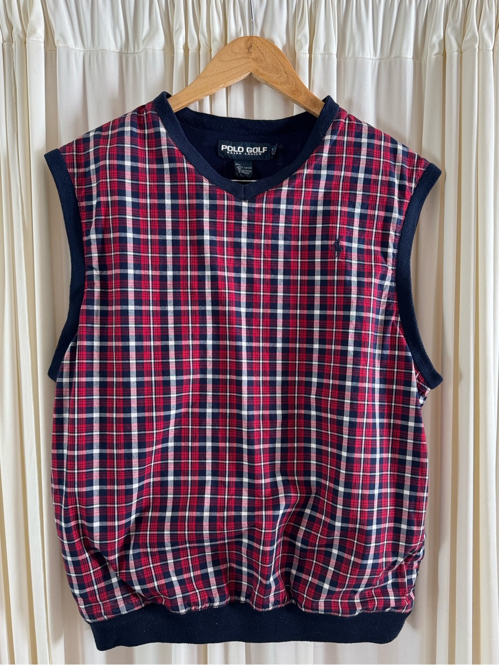 Polo Golf Plaid Sleeveless Vest in Red & Navy Plaid Vintage 90s Americana Sz M